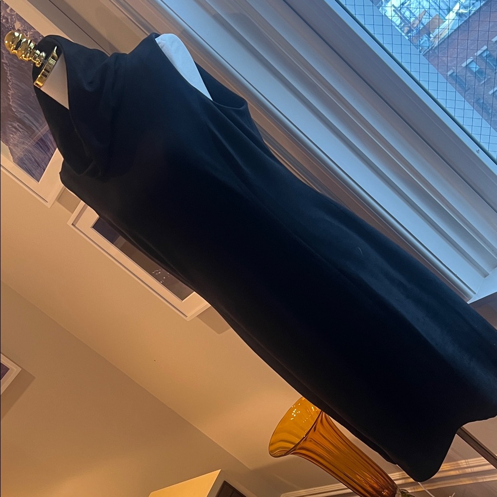 Elegant Funnel Neck Black Midi Dress